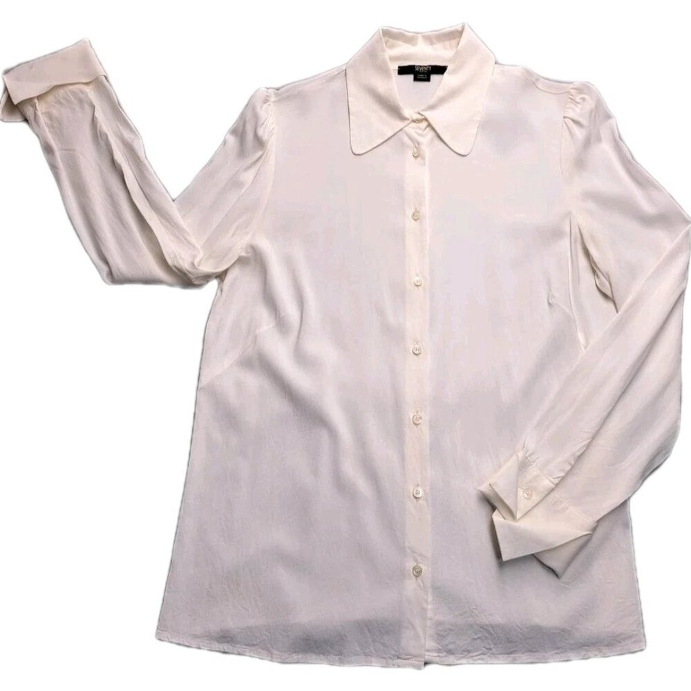 Seventy Venezia Shirt Women's Top White Size L Real Pearl Buttons Long Sleeve